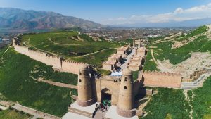 Aerial view of Hisor Fortress in Tajikistan, Central Asia.